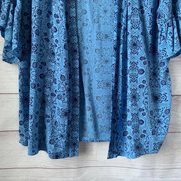 Ruby Ribbon Blue Floral Cardigan or Wrap Top Ruffle Sleeve Size Medium - Picture 3 of 13